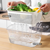 透明双层洗菜盆沥水篮子塑料洗水果盘客厅家用厨房淘米篮收纳筐