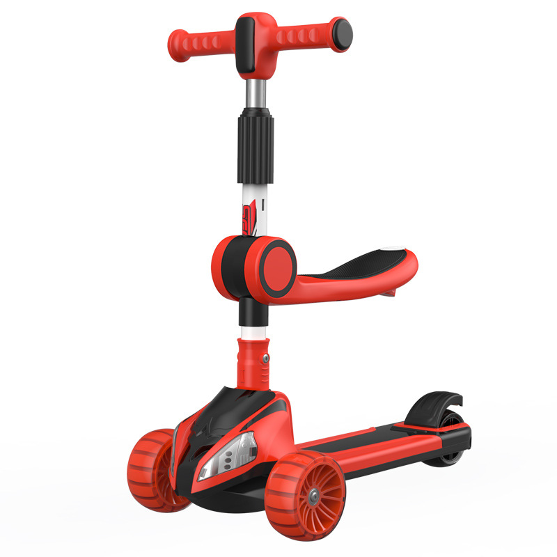 A portable multi-speed adjustable three-wheeled scooter for children aged 3 to 6 with music, flashing, and foldable Item Picture