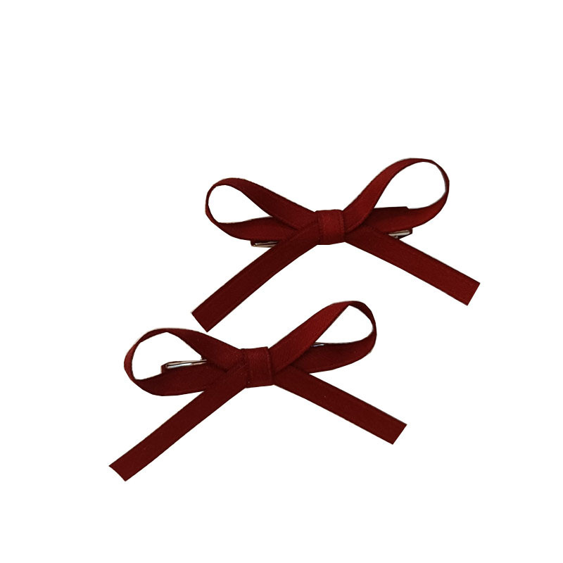 Korean Sweet Children Student Girl Hair Clip Burgundy Little Bow On Clipped Edges Clipped Bangs Clipped Hair Fascinators Item Picture