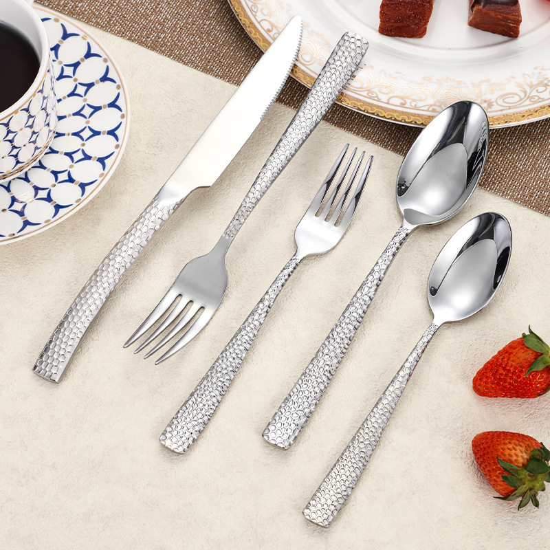 430不锈钢锤纹刀叉勺加厚蛇皮高档酒店西餐具水立方牛排刀叉