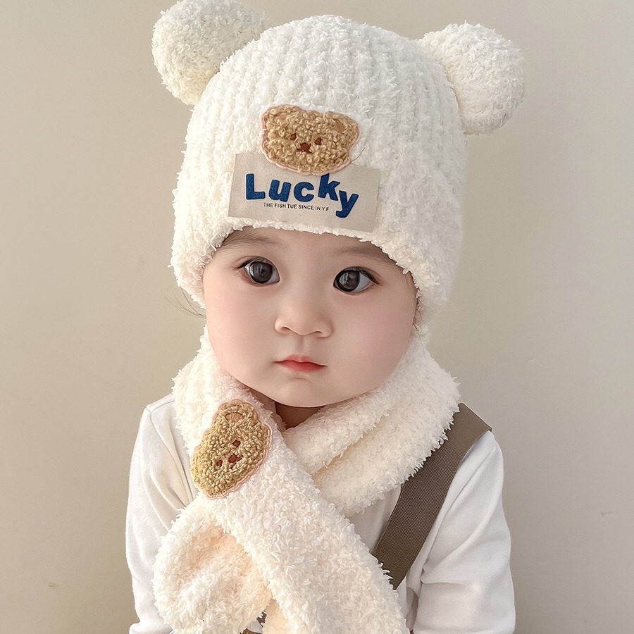 Baby Hat Baby Hat Children's Hat Baby Hat Autumn And Winter Men's And Women's Baby Knitted Knitted Hat Cute Super Cute Ear Scarf Hat Set Winter Item Picture