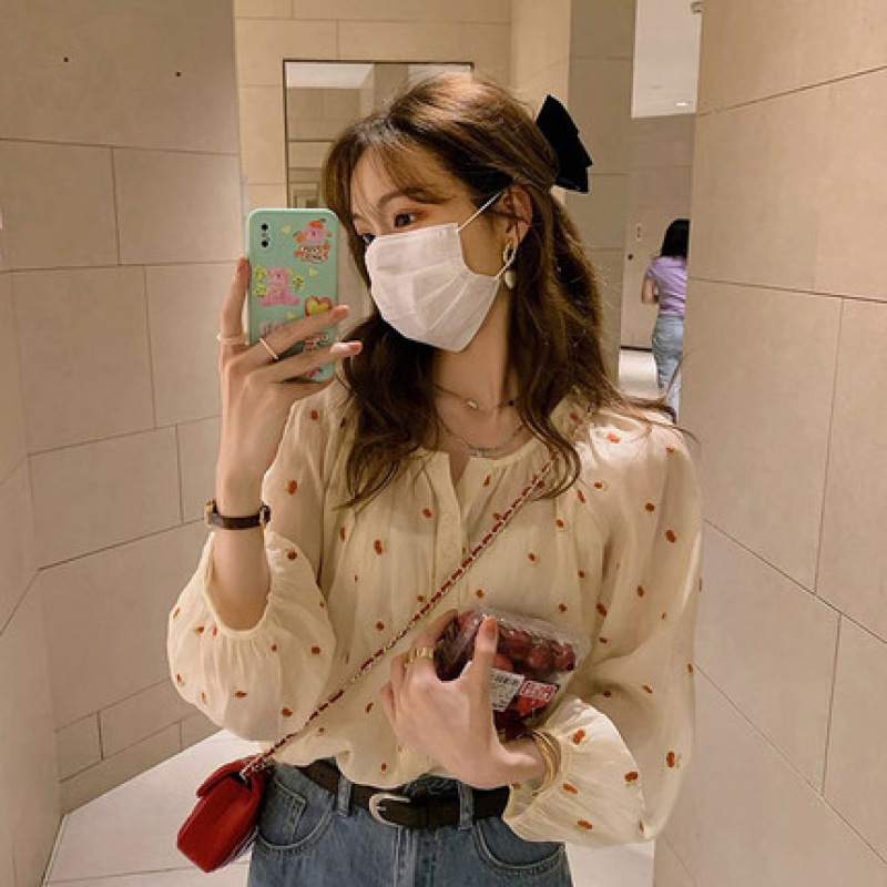 法式复古印花设计感小众衬衫女雪纺上衣春夏甜美别致气质衬衣小衫