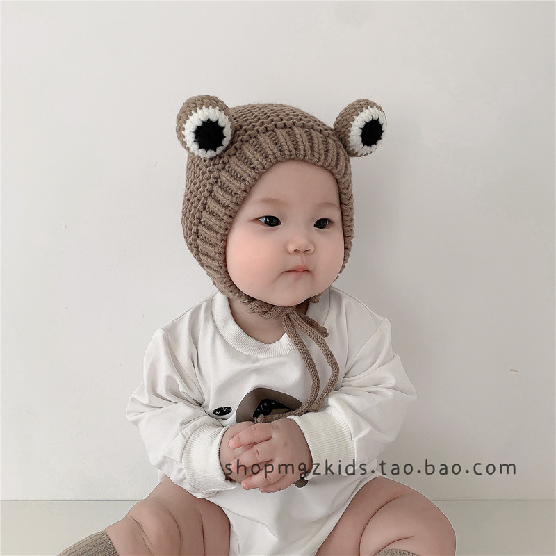 Baby Hat Autumn And Winter Plus Fleece Warm Woolen Hat Baby Frog Cute Super Cute Baby Ear Cap Children's Knitted Hat details Picture
