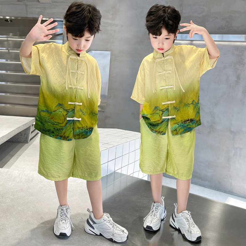 National Trend Hanfu Boys' Summer Set 2025 New Style Boys' New Chinese-style cool Ancient Costume Little Master Children's summer Tang suit Specification image