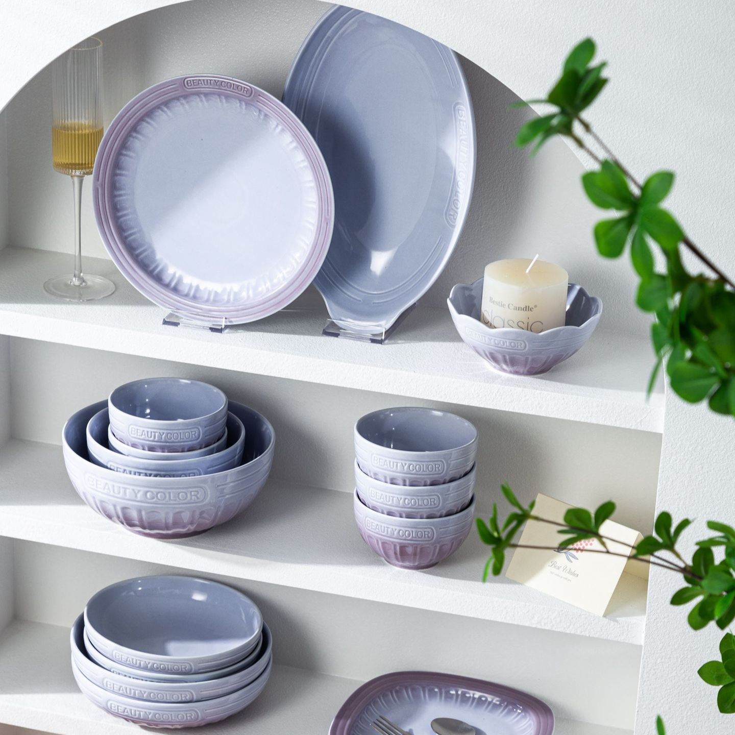 渐变紫北欧高颜值碗盘套装家用陶瓷米饭碗圆盘汤碗乔迁高级感餐具