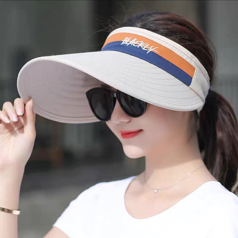 Spring Summer Empty Top Sun Visor Stock Wholesale Letter Embroidery Light Folding Large Eaves Korean Version Looks Young