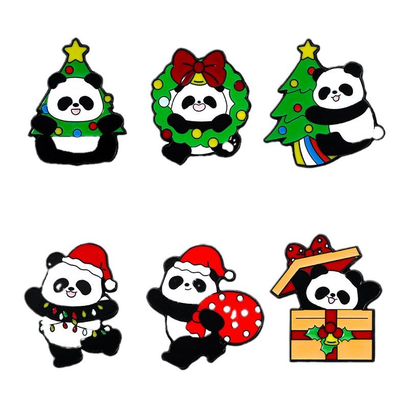 Christmas brooches, holiday clothes, bags, decorative small pendants, alloy cartoon, cute Christman-shaped panda badges Item Picture