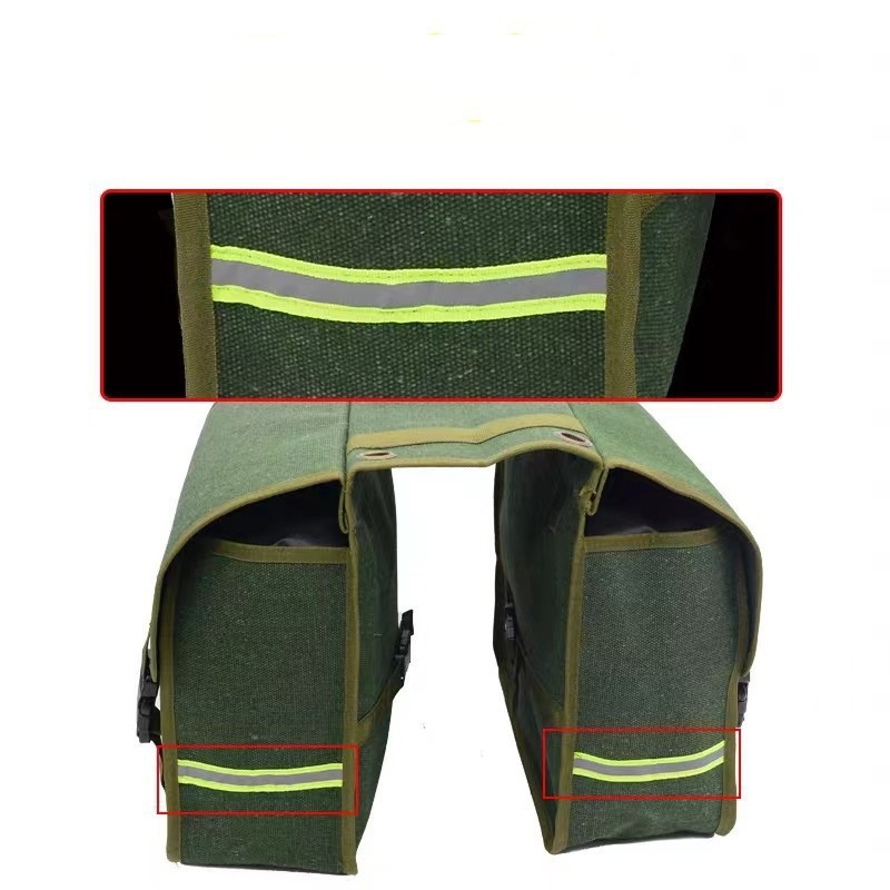 Bicycle bag, canvas bag, mountain bike, double-pack bag, rear shelf bag, outdoor cycling bag details Picture