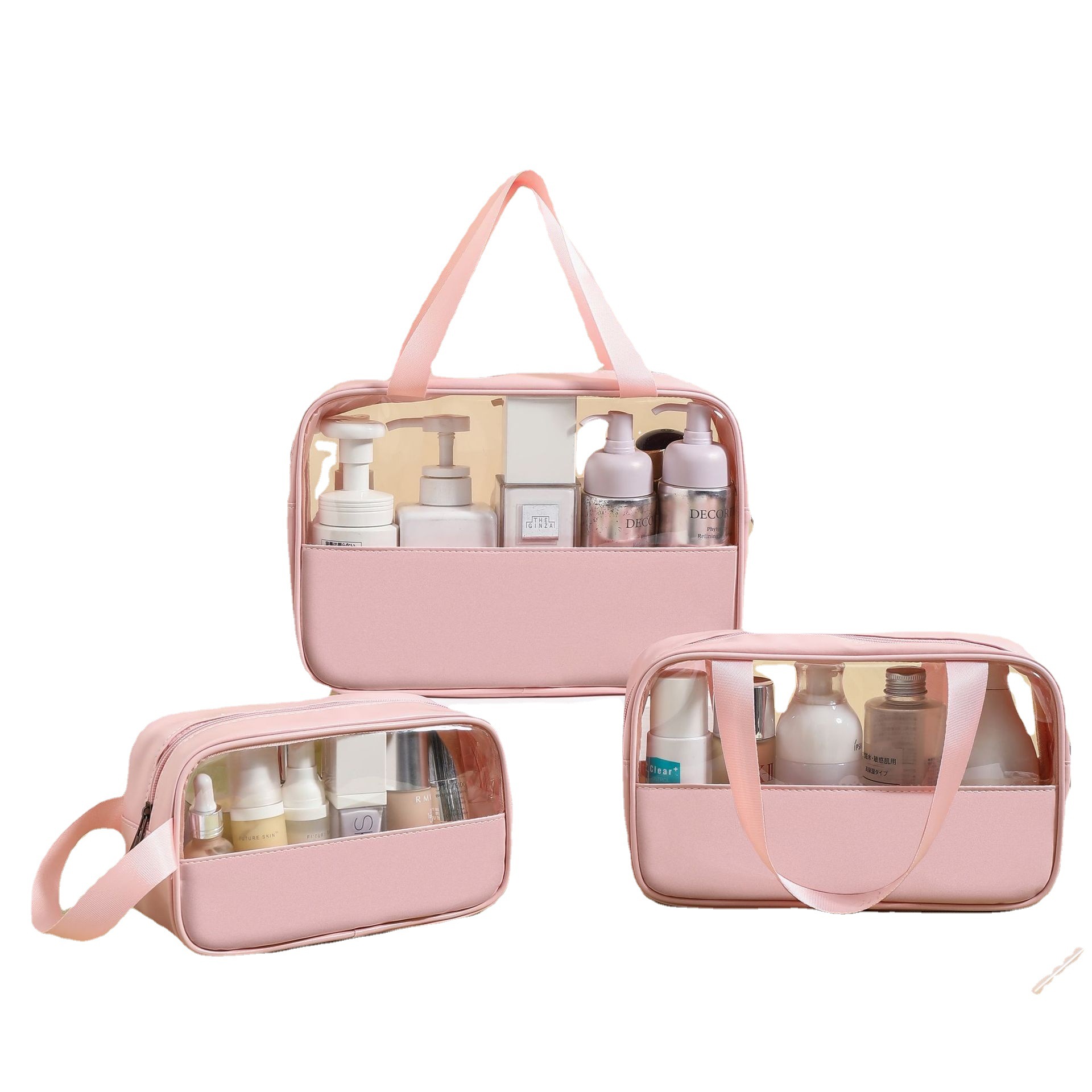 New Transparent Toiletry Bag Portable Pu Bath Bag Waterproof Large Capacity Storage Bag Pvc Splicing Cosmetic Bag Item Picture