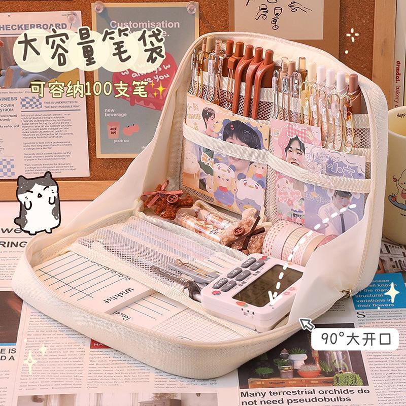 Super Large Capacity Elementary And High School Students Pen Bag Multi-Functional Classification Storage Makeup Bag Ins High Appearance Level Pencil Case Application Scenario