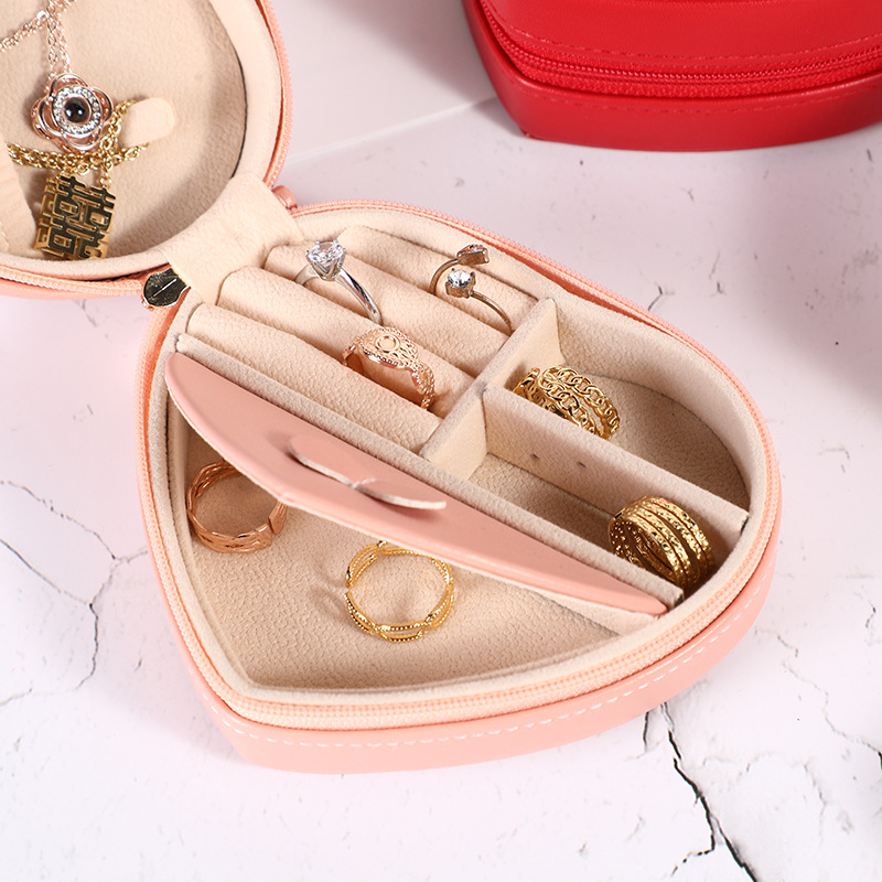 Solid color jewelry storage heart-shaped box, portable and simple ins stud earrings, necklace and ring storage jewelry box, Jinqi jewelry box A616 details Picture