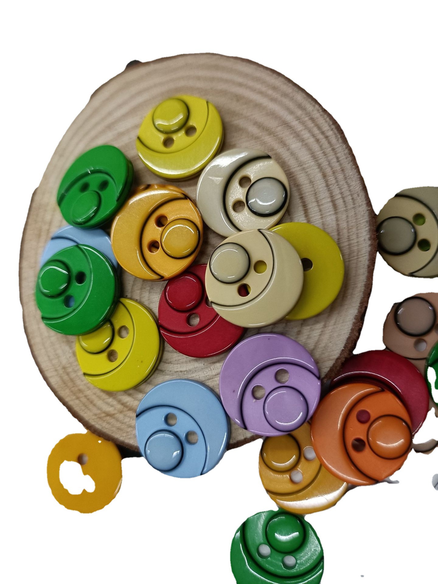 Handmade DIY colorful two-eyed clown resin buttons for children's clothing, baby face cartoon buttons, small moon buttons Item Picture
