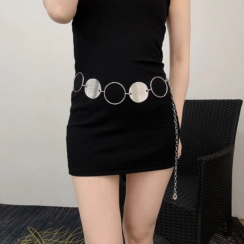 A wide metal dress with a waist chain for women, a new European and American metal ring versatile belt dress to decorate the ladies' trend