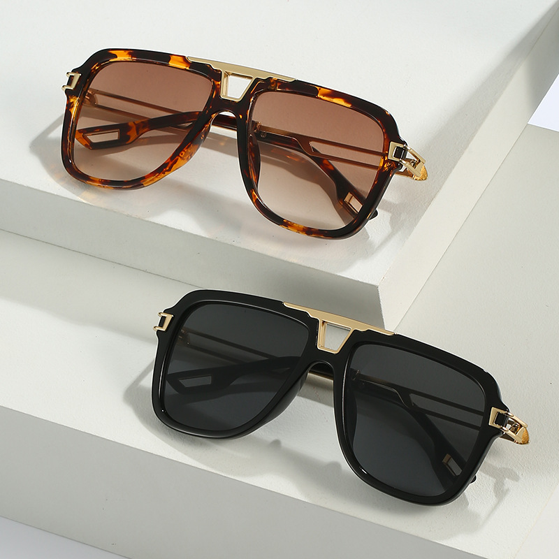 2022 New style European and American sunglasses, artistic square frame crossbeam sunshade, sun protection, perforated metal leg sunglasses for women details Picture