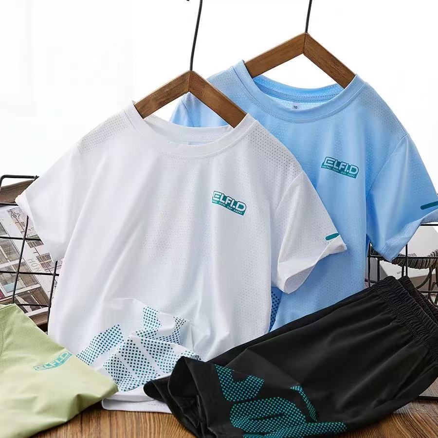 儿童短袖套装跑步运动服速干男女童夏装薄款套头衫短裤童装两件套