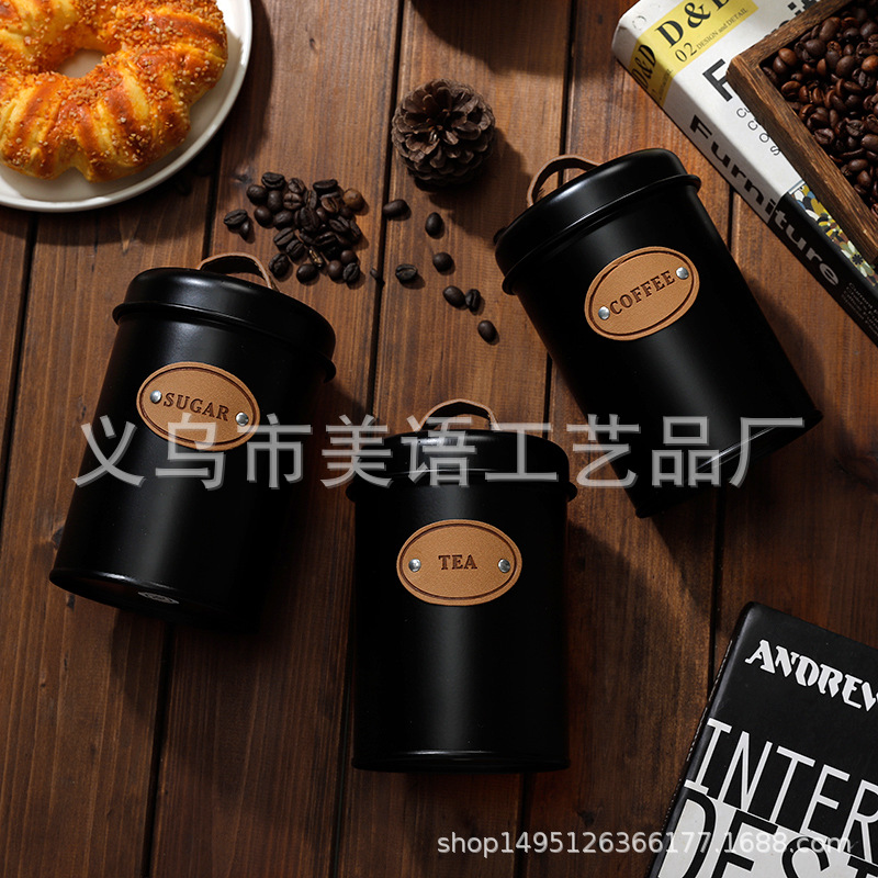 A Three-Piece Set Of New Nordic Dust-Proof Storage Cans With Leather Handles, Coffee Cans, Sugar Cans And Tea Cans In 2021 Application Scenario