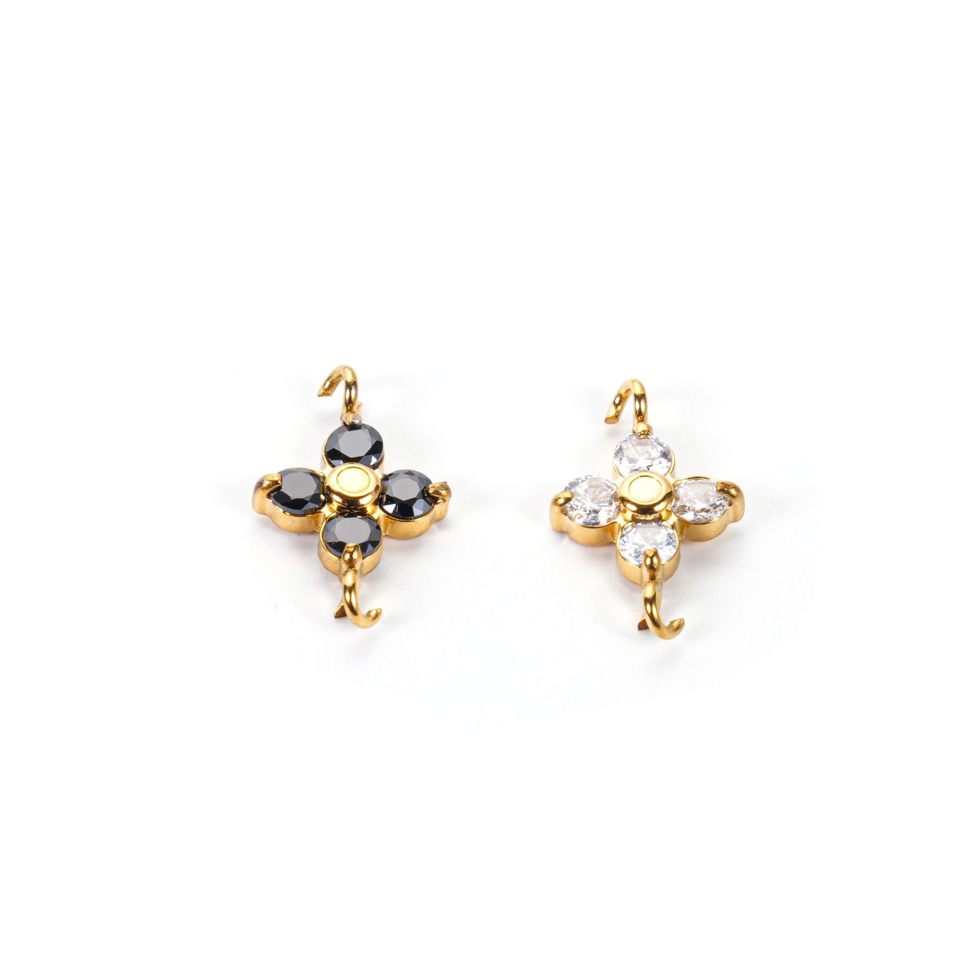 Cross-border fashion stainless steel four-leaf clover, five-pointed star, zircon inlaid diy double-hole pendant design accessory pic 5