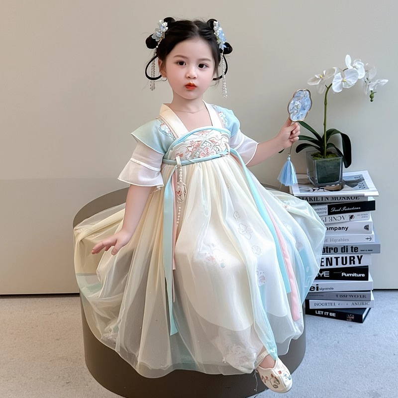 National Trend - Girls' Hanfu Dress Summer 2025 New Style Children's Stylish and Fashionable Girls' Thin Ancient-style blouse and skirt
