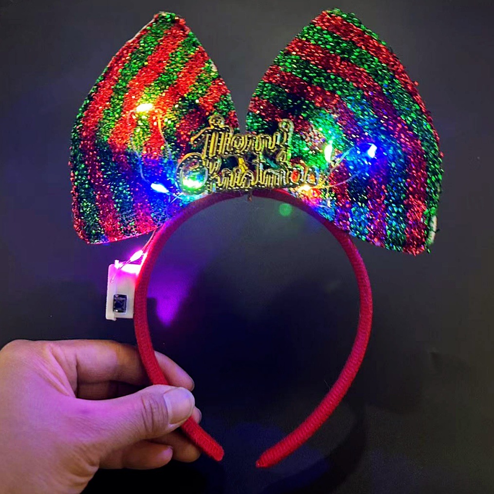 Luminous Christmas headband Christmas Eve gift Santa Snowman antler headband Festive party decoration stand Luminous headband details Picture