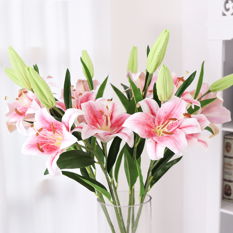 维拓仿真花3头手感百合花假花婚庆家居装饰花卉植物仿真盆栽花