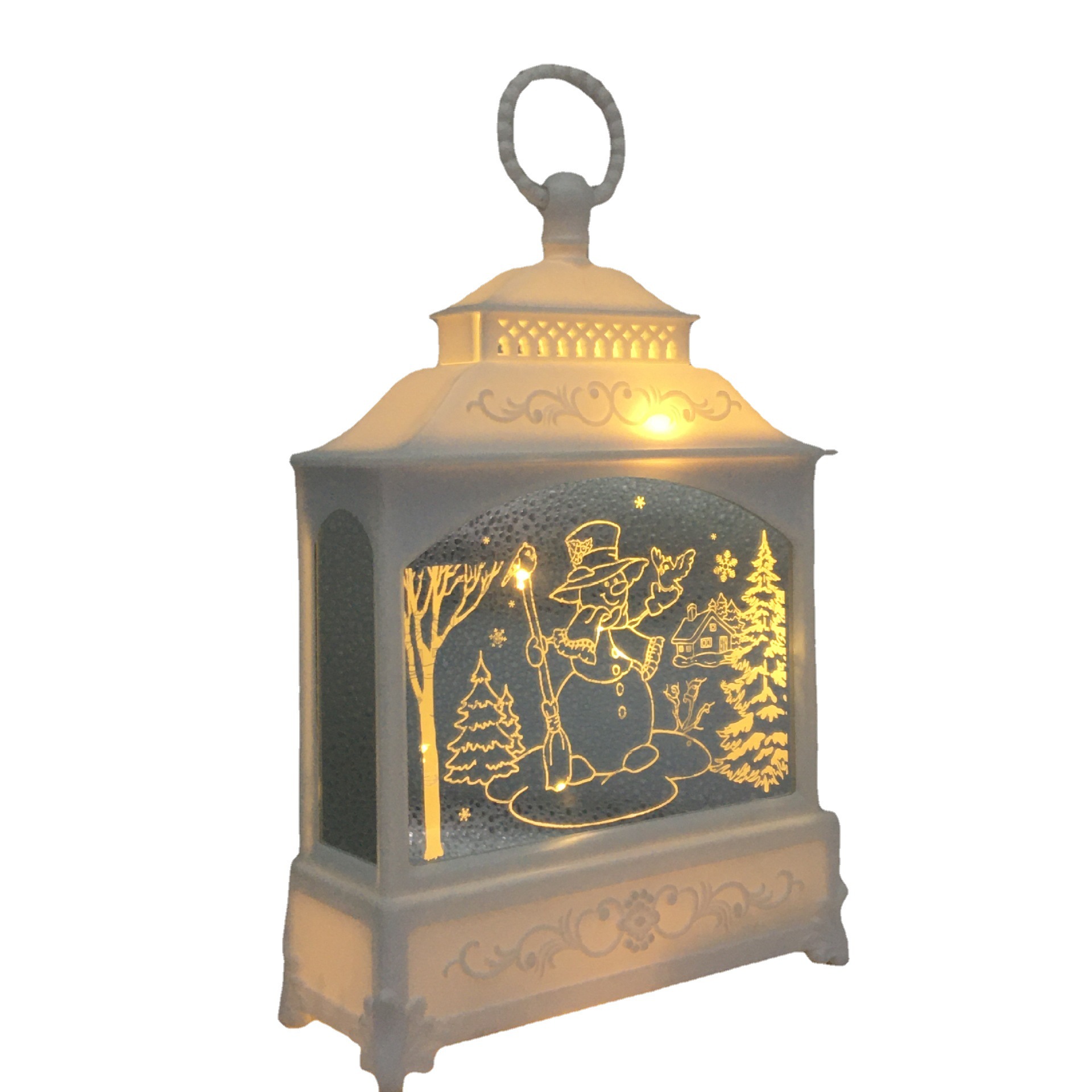 万圣节发光摆件道具/小风灯扁风灯小油灯/鬼节装饰氛围道具圣诞雪人白底实物图