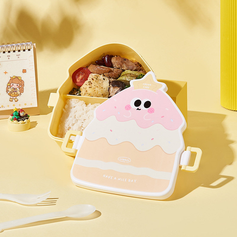 Portable children's cartoon cake lunch box, student lunch box, outdoor picnic fruit compartments lunch box, plastic creation Specification image