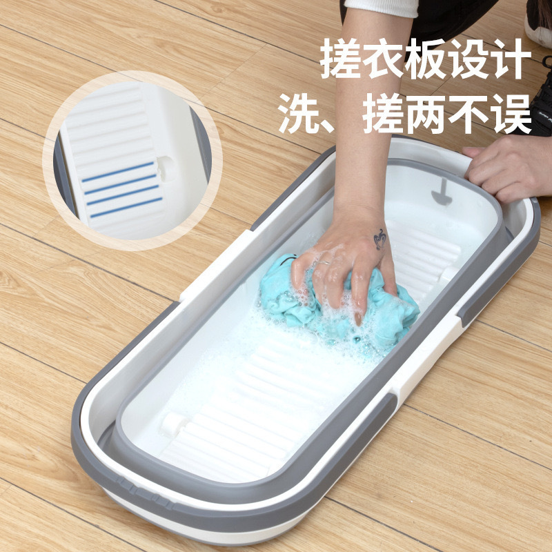 New silicone folding bucket household mop bucket Flat mop bucket large folding bucket outdoor portable folding bucket 055 details Picture