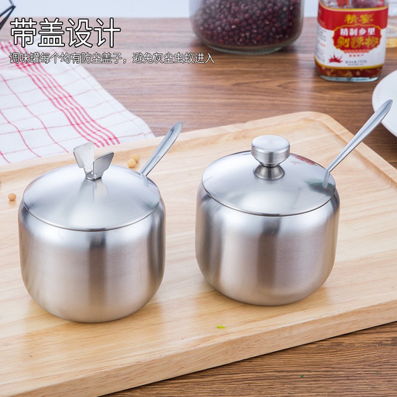 European-style stainless steel seasoning box, single spoon seasoning can, salt jar, chili oil jar, creative kitchenware Specification image