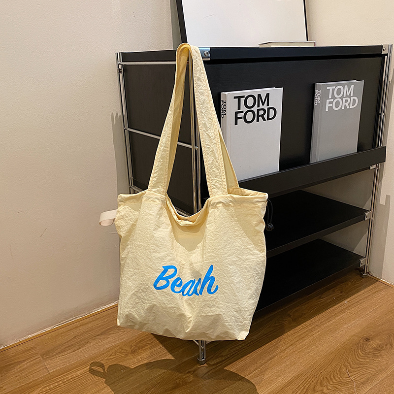 慵懒风印花单肩包韩风糖果色大容量托特包女帆布包布袋腋下手提包