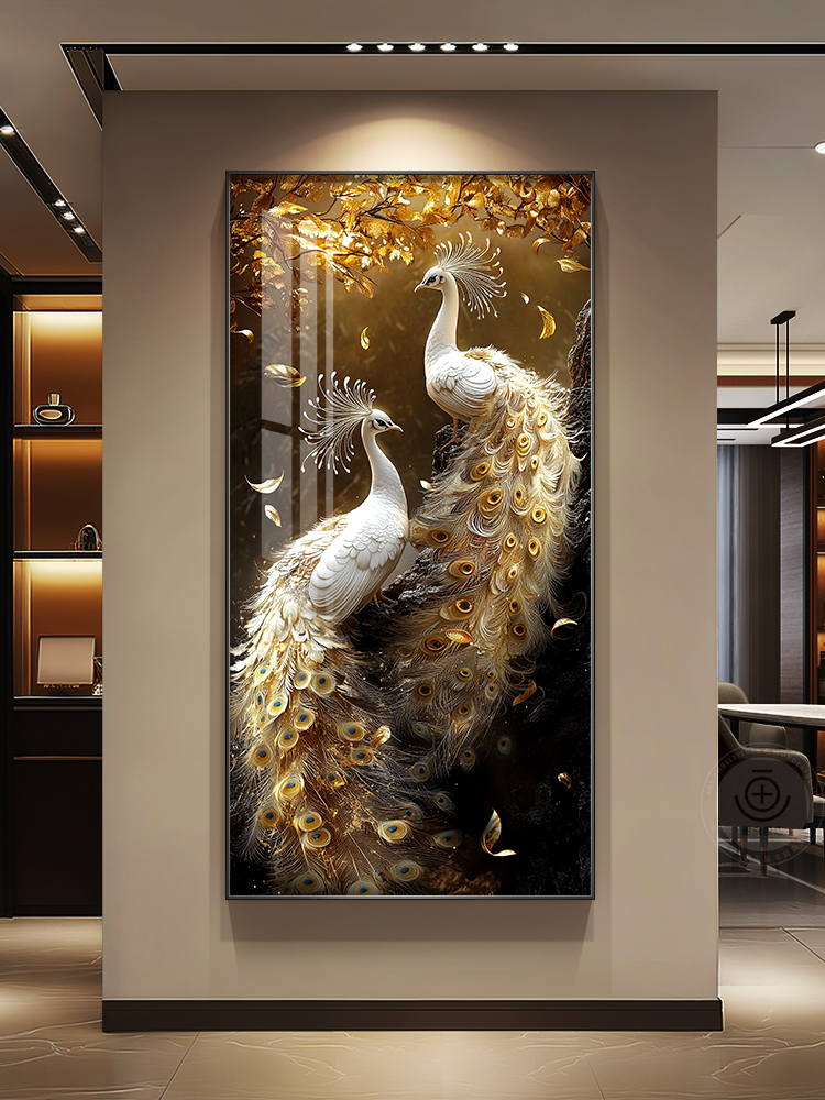 孔雀挂轻奢高级感玄关装饰大气入户正对门高档走廊过道挂画装饰画装饰画装饰挂画
