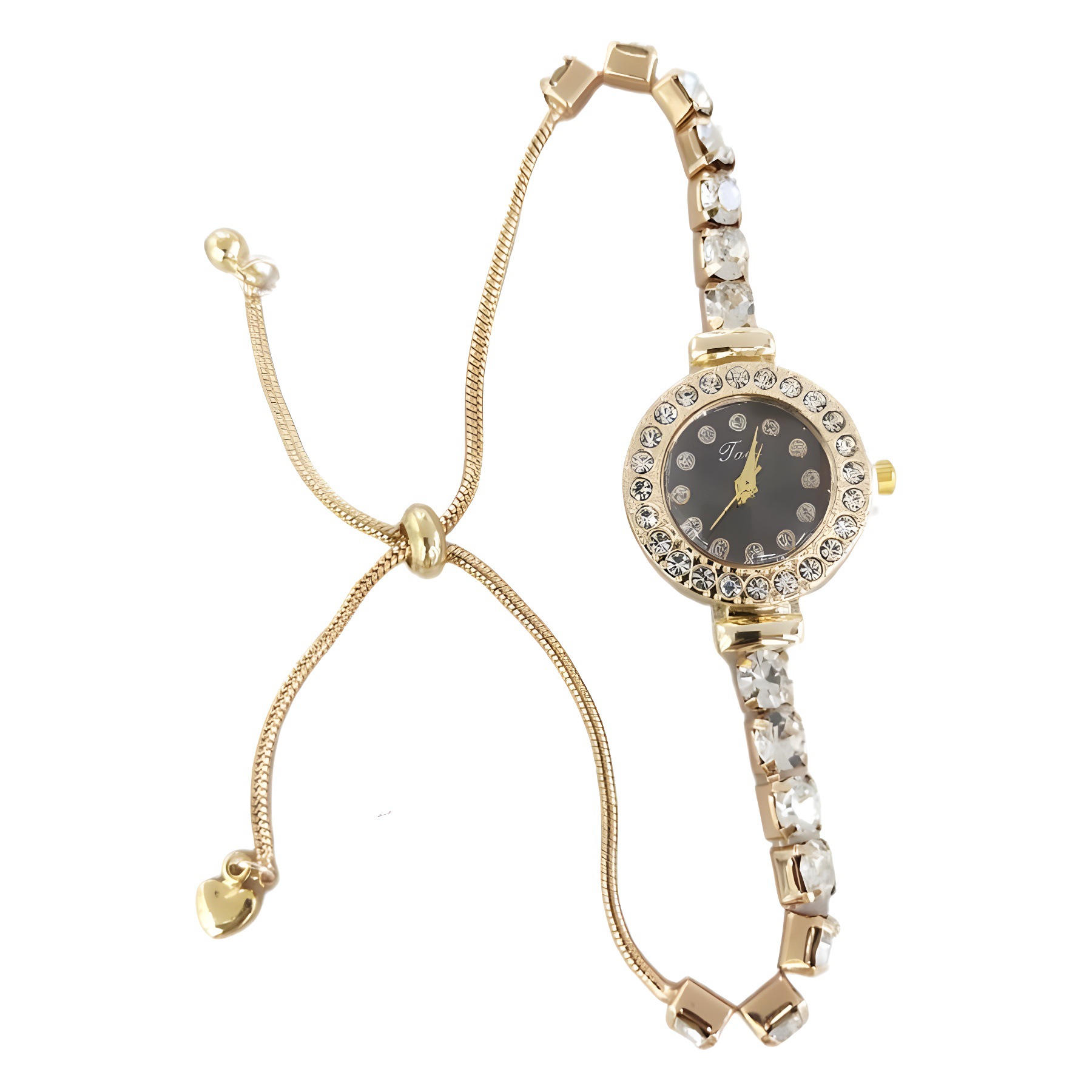 New fashionable square Zircon fine band diamond-encrusted ladies' round watch with adjustable bracelet, women's quartz watch Item Picture