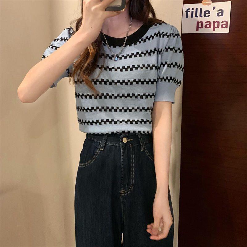 Fashion 2023 Summer Cute Style Fresh Sweet Ice Cool Silk Pullover Round Neck Slim-Fit Blouse For Women Application Scenario