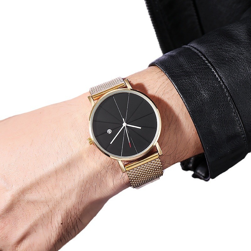 Fashion Temperament Rice Word Line Calendar Rubber Mesh Belt Watch Men's Simple Radium Ray Quartz Wrist Performance Goods Wholesale Item Picture