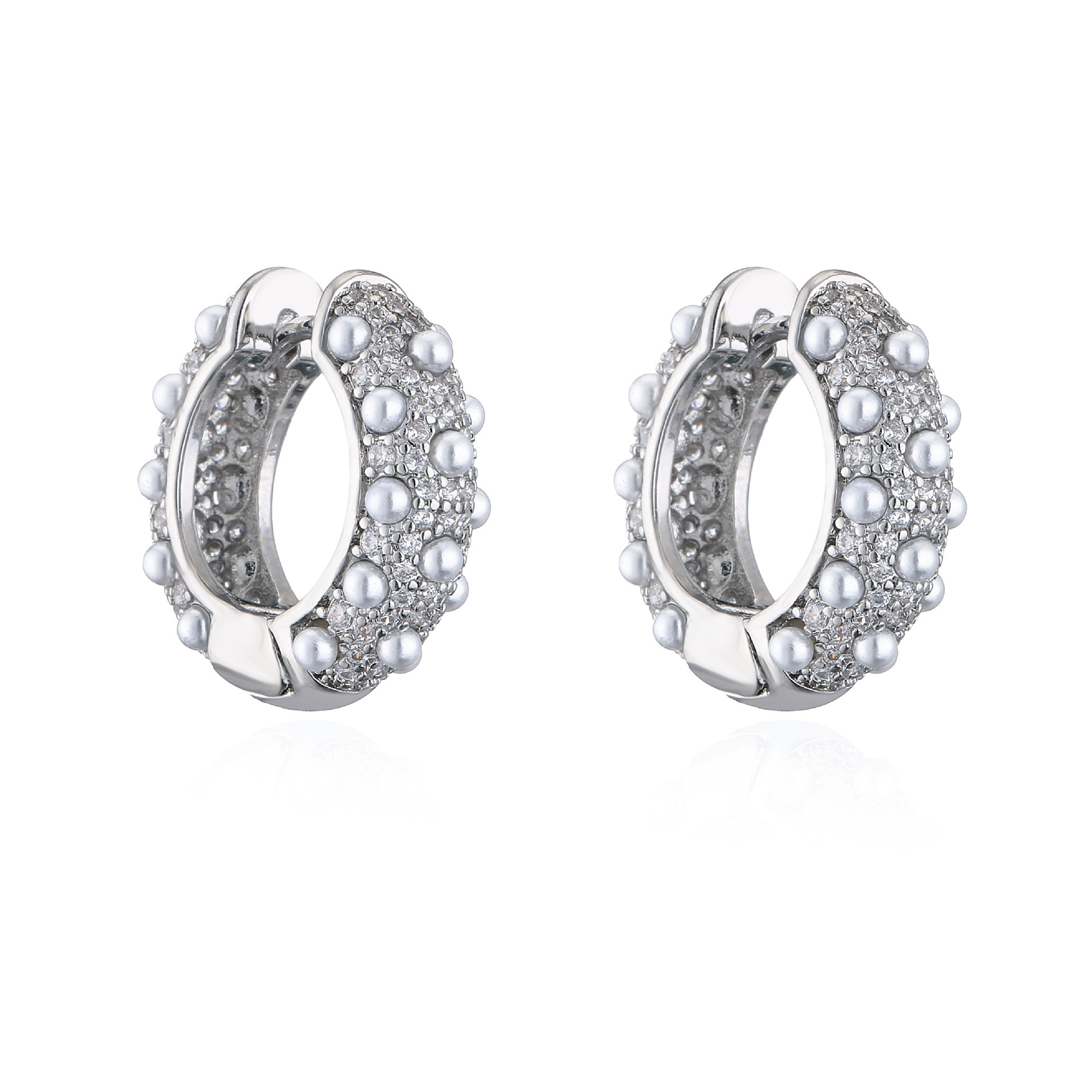 HECHENG jewelry: Micro-inlaid zircon full diamond ear rings, artificial pearl inlaid earrings, fashionable women's earrings Item Picture