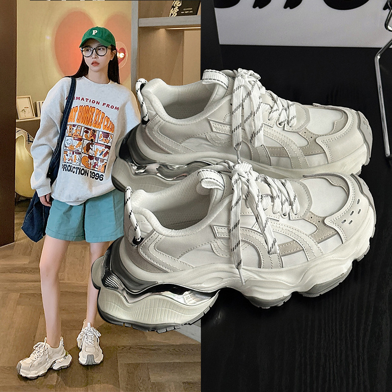 真皮厚底增高脏脏老爹鞋女2025年夏季新款多维空间时尚休闲女鞋子