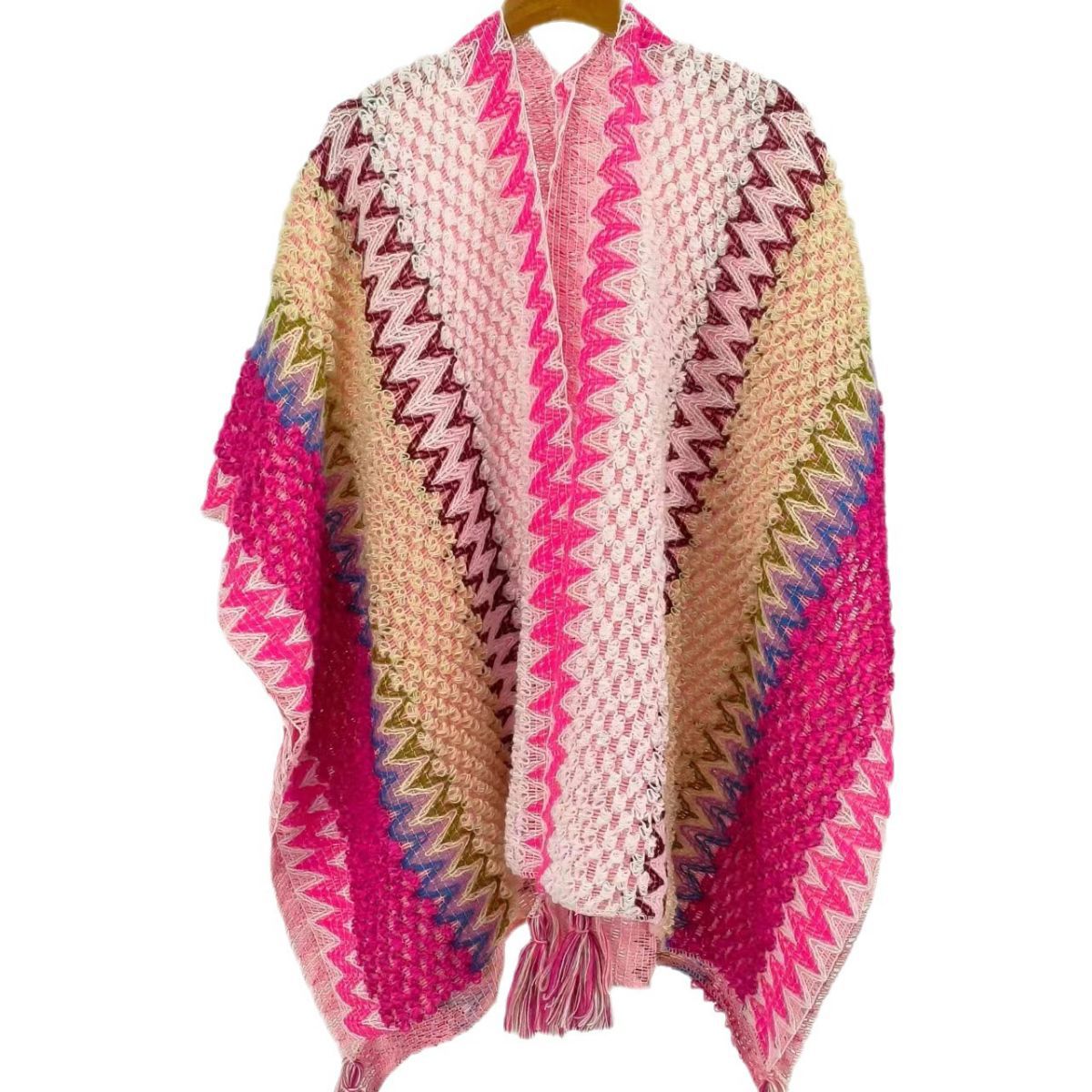 Ethnic Cape Cape Knit Fall/Winter Pullover Mohair Fringe Scarf Coat Women's Long Ball Cape Item Picture