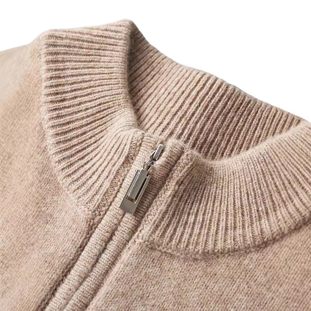 Casual business 100 wool sweater for men, semi-high neck and semi-zipper cashmere sweater for warmth, solid color knitted base for men Item Picture