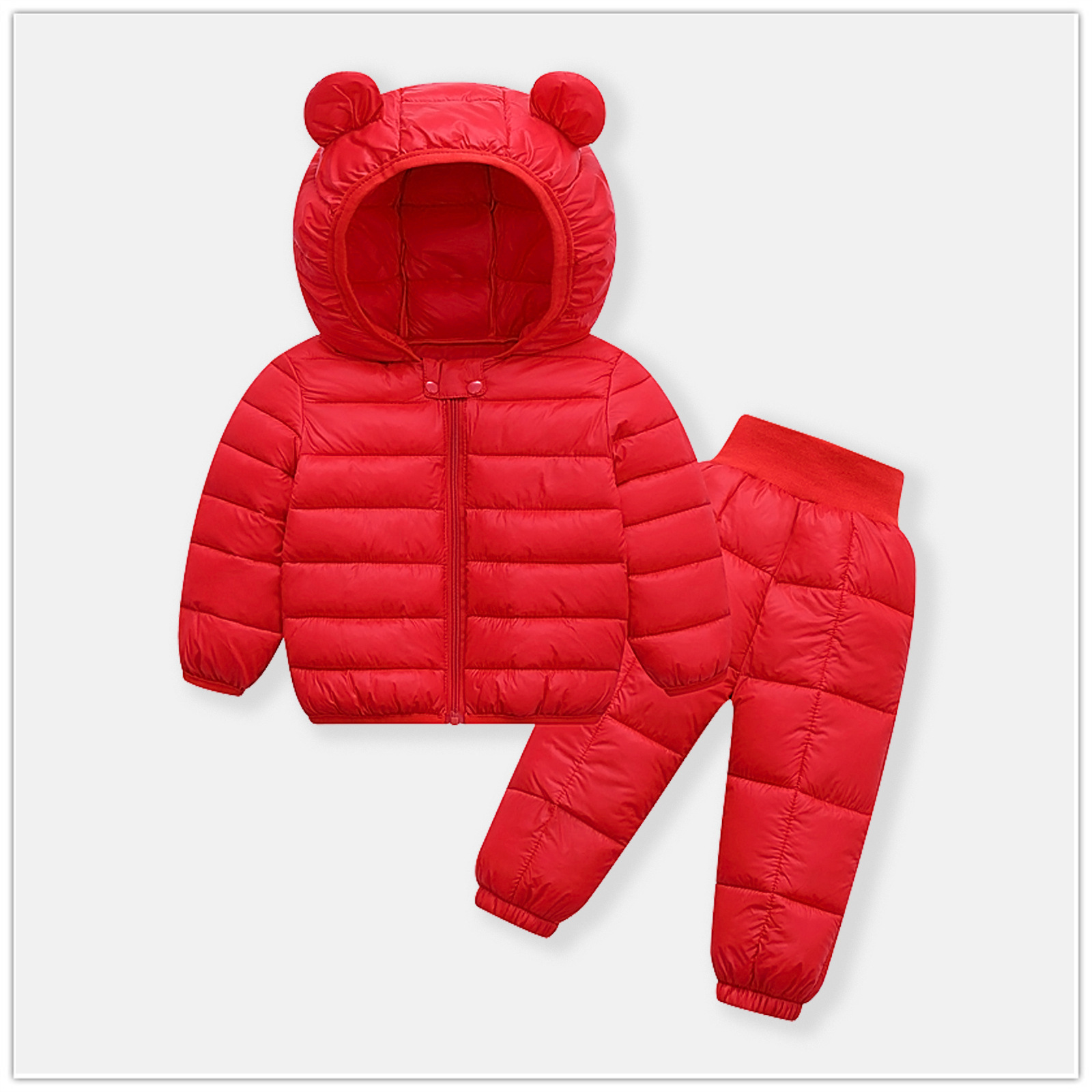 New children's down cotton jacket light and thin set for babies, small and medium-sized children, boys and girls, inner liner baby pants, two-piece set for winter