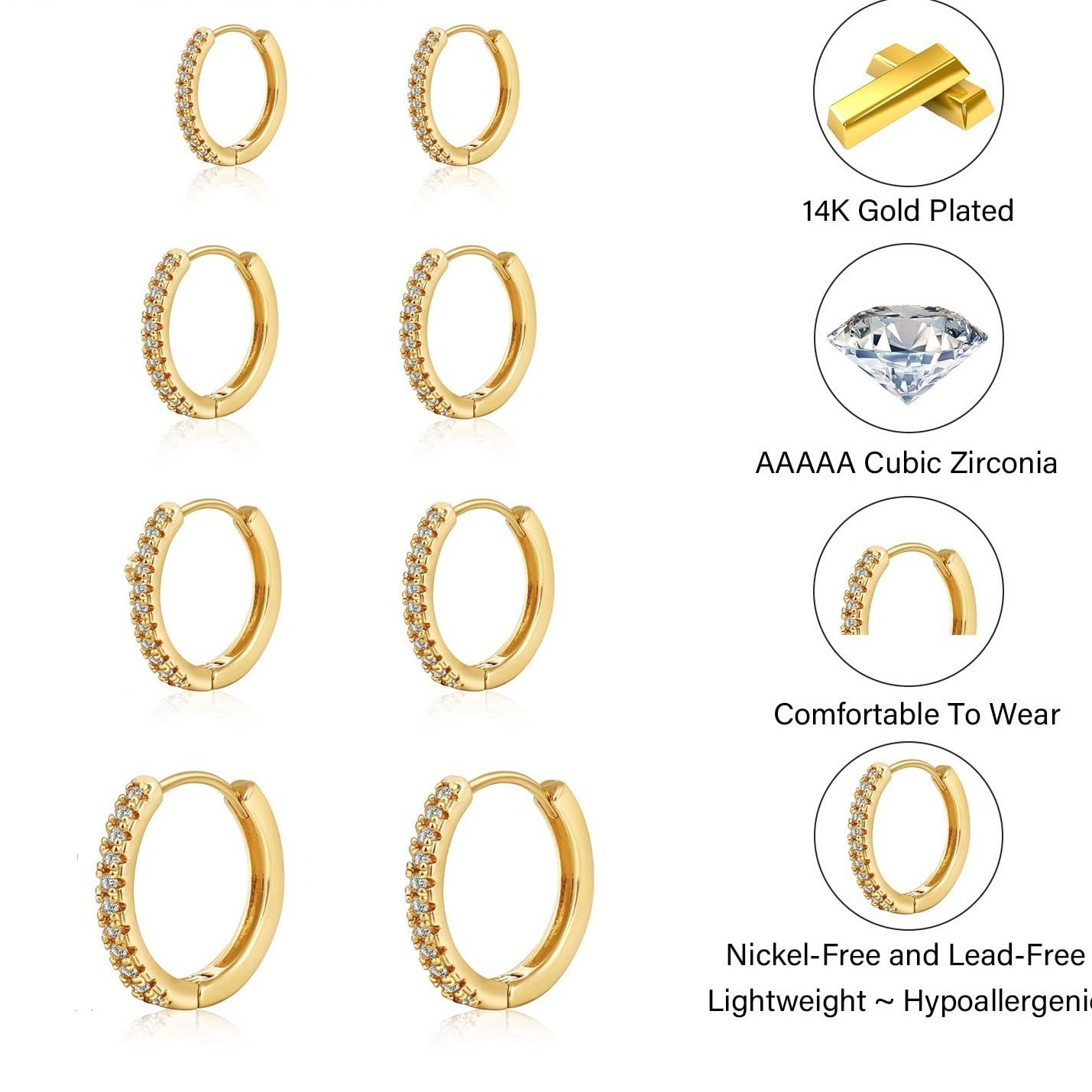 Brass and real gold electroplated, a popular cross-border bestseller in Europe and America, simple and fashionable women's ear ring set with zircon circles Application Scenario