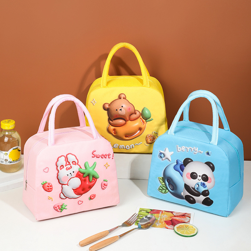 Student cartoon lunch box bag, Oxford cloth lunch box, storage bag, primary school student outing picnic bag, hand-held bento bag details Picture