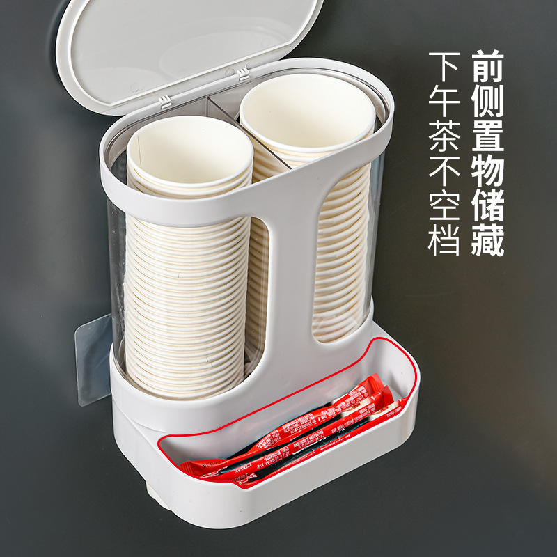 家用壁挂式一次性取杯器 自动取杯器免打孔 饮水机防尘置物架批发产品图