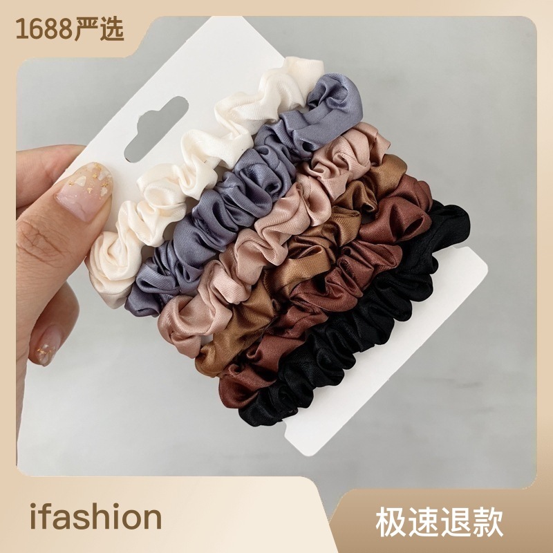6 Pieces Of Ins Elegant French Satin Scrunchie With A Base Imitation Silk Hair Rope Head Rope Korean Hair Accessories Headpiece