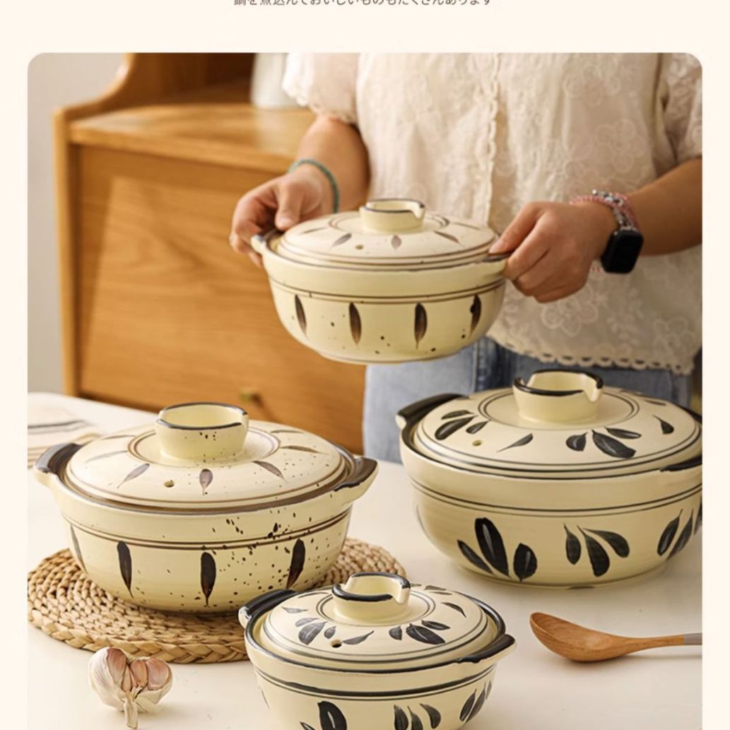 Japanese-style clay pot, a special clay pot for household gas stoves, can withstand high temperatures and dry burning without cracking. It is a ceramic soup pot, a clay pot and a stewing pot Specification image