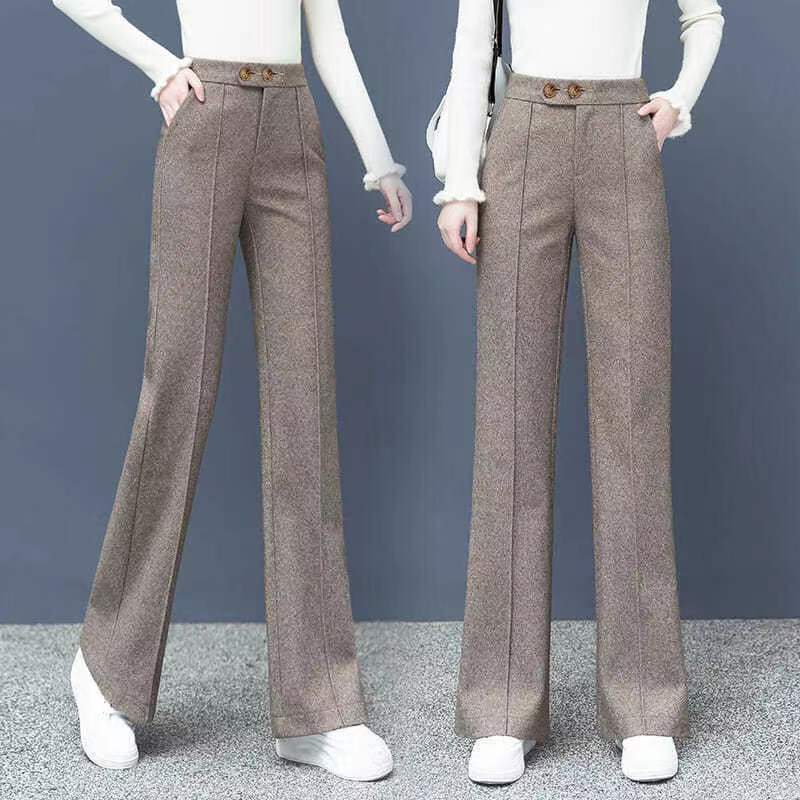 Fleece and thickened tweed flared pants for women's autumn and winter 2022 new high-waisted, loose-fitting, casual, wide-leg slimming pants