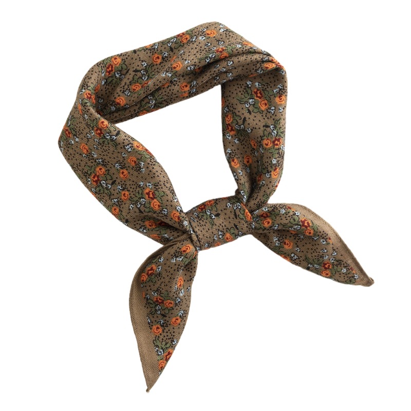 Literary And Vintage Style Printed Imitation Silk Scarf Fresh Sweet Floral Small Square Scarf Female Small Fresh Professional Wear Scarf Item Picture