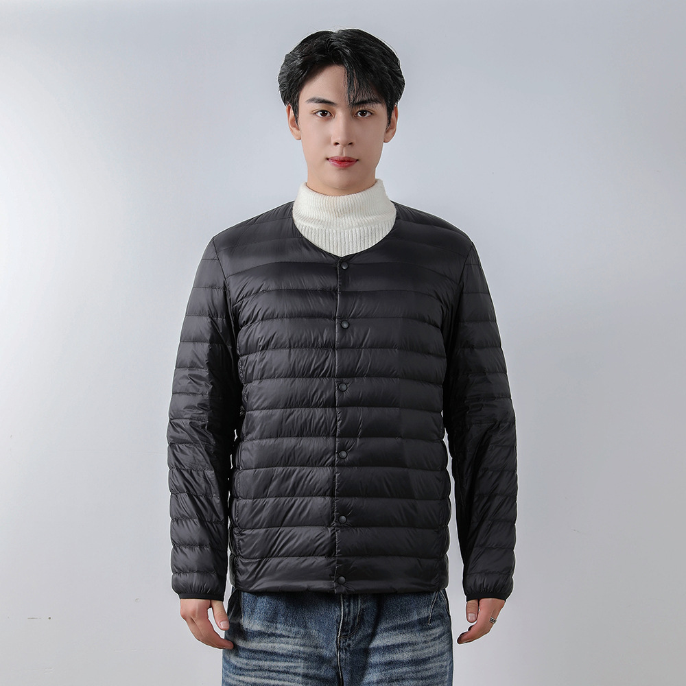 Pinghu Chixin men's new 90-down solid color men's V-neck round neck down jacket with inner liner and plus-size coat details Picture