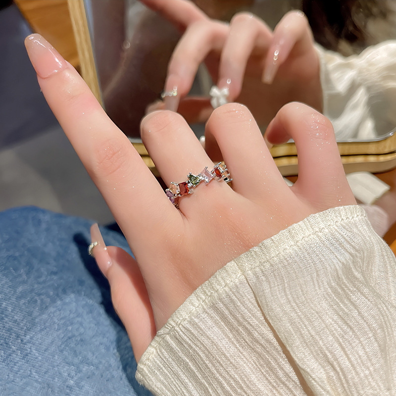 Retro colored and exquisite zircon open ring, women's light luxury adjustable index finger ring, unique and niche ring wholesale details Picture