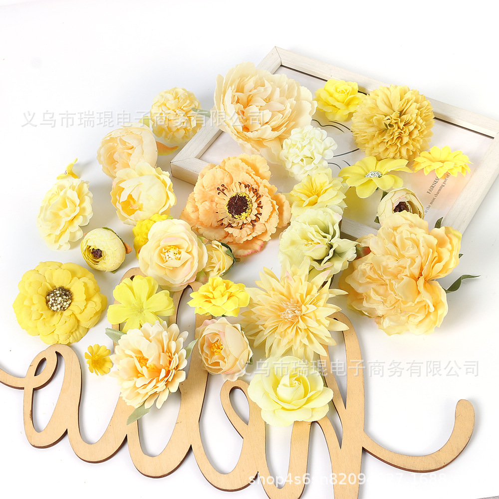 Yellow series artificial flowers, silk flowers, artificial flowers, diy materials, scene decoration, corsages, wrist flowers, head flowers Application Scenario