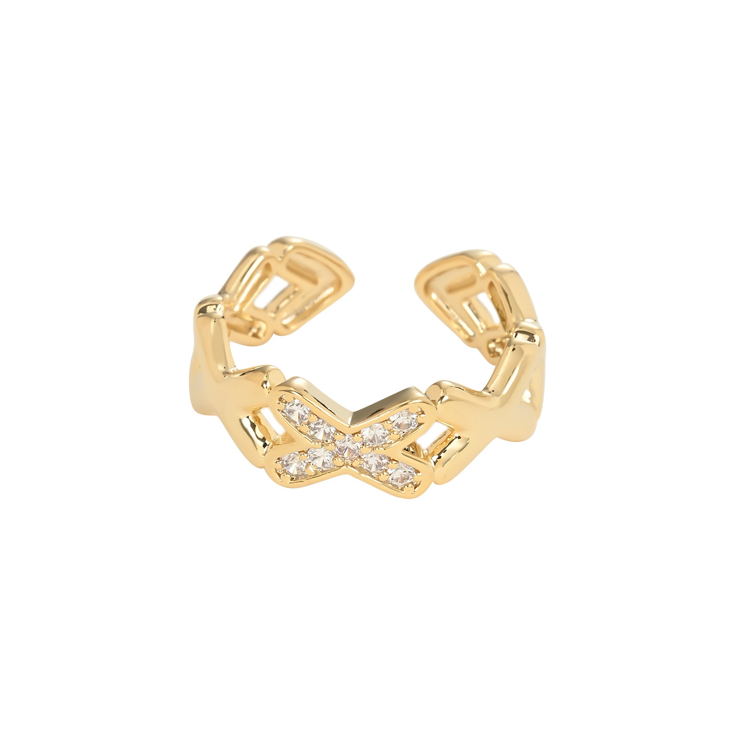 铜微镶戒指/戒指/戒指女/银饰戒指/莫桑钻白底实物图