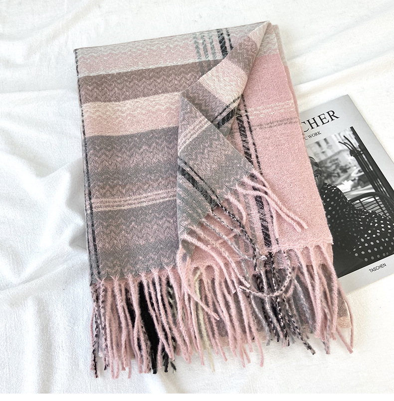 围巾女秋冬季跨境高级感仿羊绒格子流苏披肩学生加厚保暖围脖批发详情37